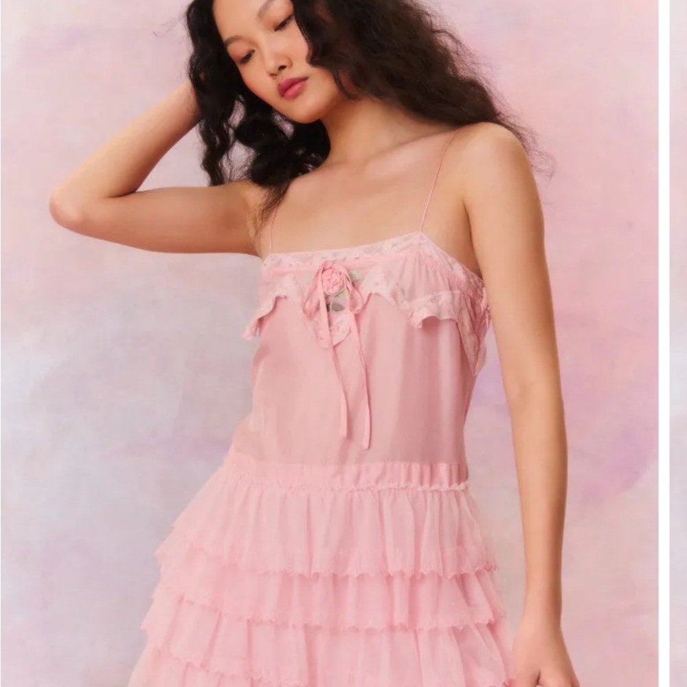 LoveShackFancy Pink Mini Dress with Ruffled Tulle